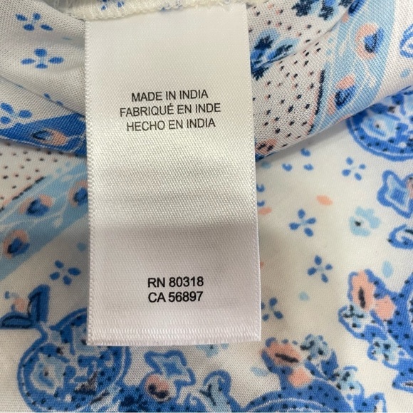 Lucky Brand Blue and White Floral short sleeve Peasant Top size L - Picture 8 of 13